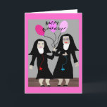 Nun Birthday Gifts "Grattis på födelsedagen Sister Kort<br><div class="desc">Katolskt födelsedagskort,  mugg,  tote bags,  postkort och knappar.  Två nunnor,  en som innehar rosa ballonger.  Oj!</div>