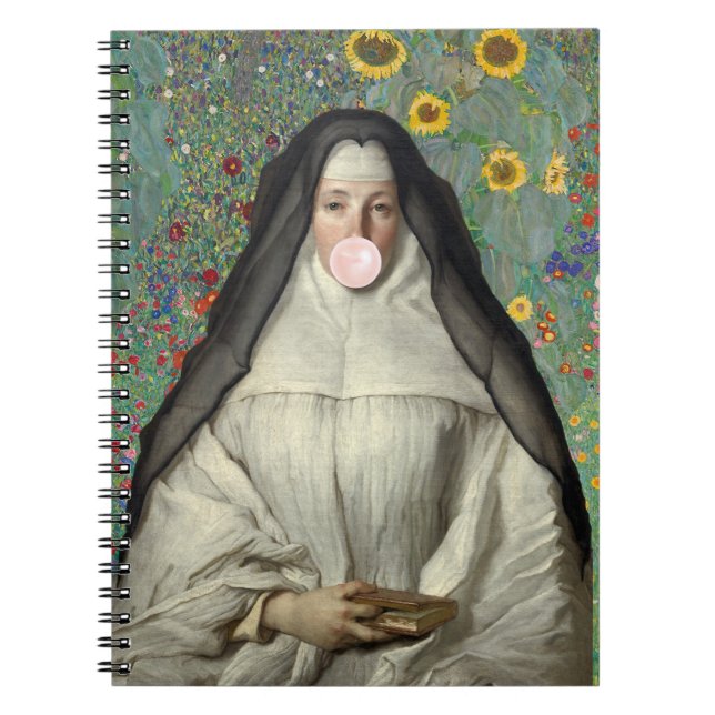Nun Blowing a Rosa Bubble tum Anteckningsbok (Framsidan)
