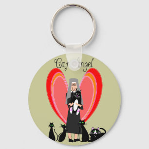 Nun Cat Angel Art-presentationer Nyckelring