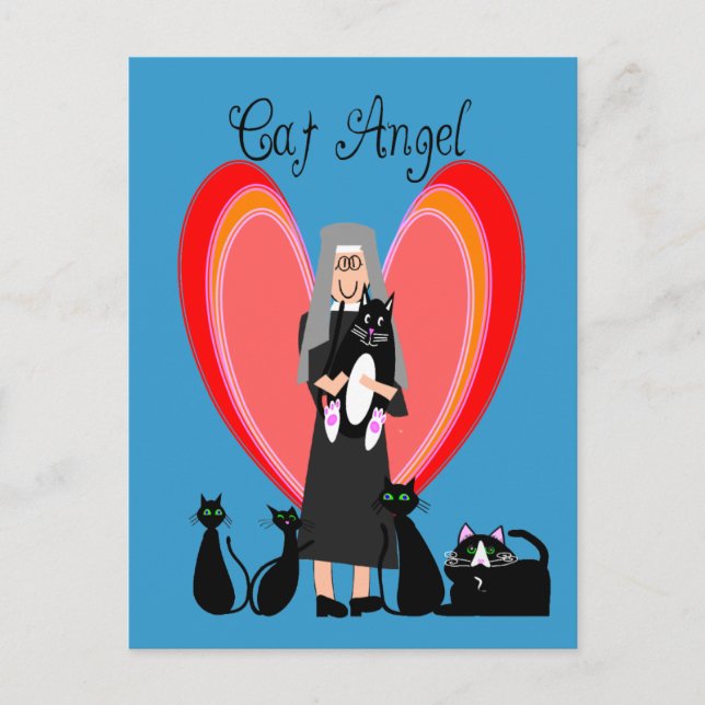 Nun Cat Angel Art-presentationer Vykort (Framsida)