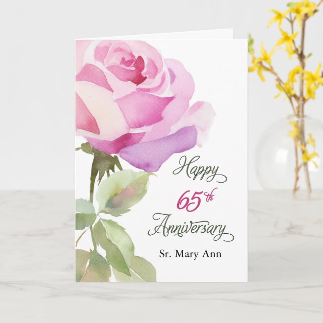 Nun Custom Name 65th Anniversary Pink Rose Kort (Gul blomma)