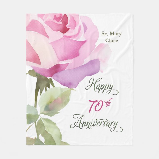 Nun Custom Name 70th Anniversary Jubilee Rose Fleecefilt (Framsidan)