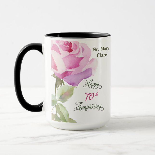 Nun Custom Name 70th Anniversary Jubilee Rose Mugg (Vänster)