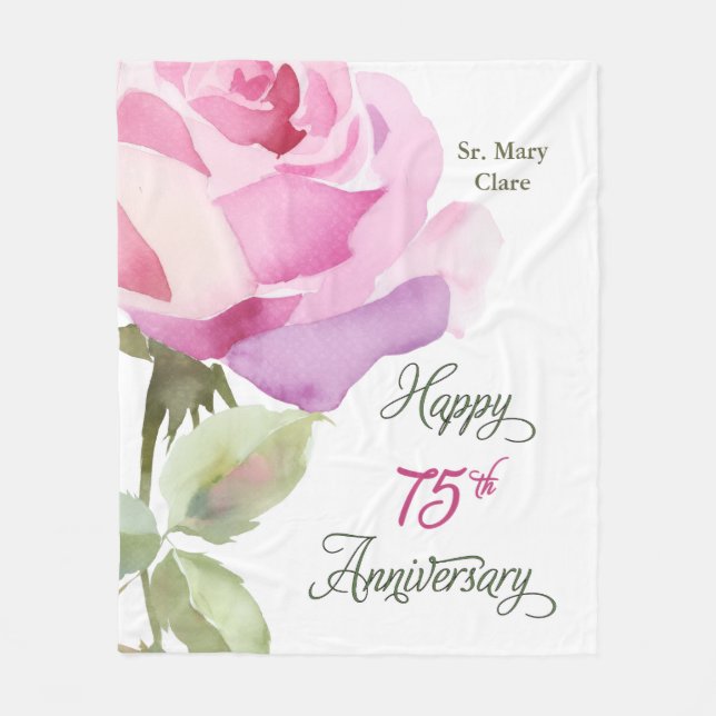 Nun Custom Name 75-årsjubileum Rosa Ros Fleecefilt (Framsidan)