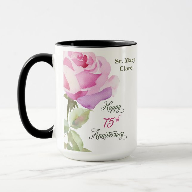 Nun Custom Name 75th Anniversary Pink Rose Mugg (Vänster)