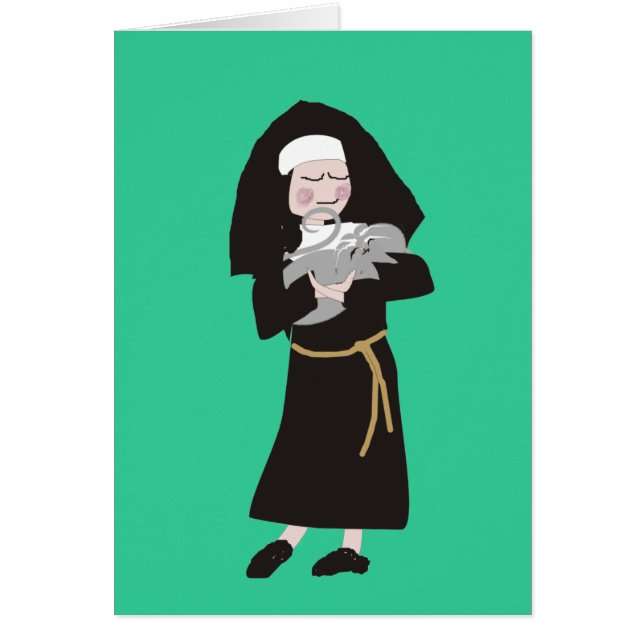 Nun Holding Grått Cat Gifts Hälsningskort (Framsidan)