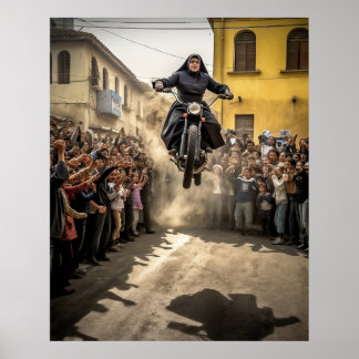 Nun Jumping Motorcykel Poster