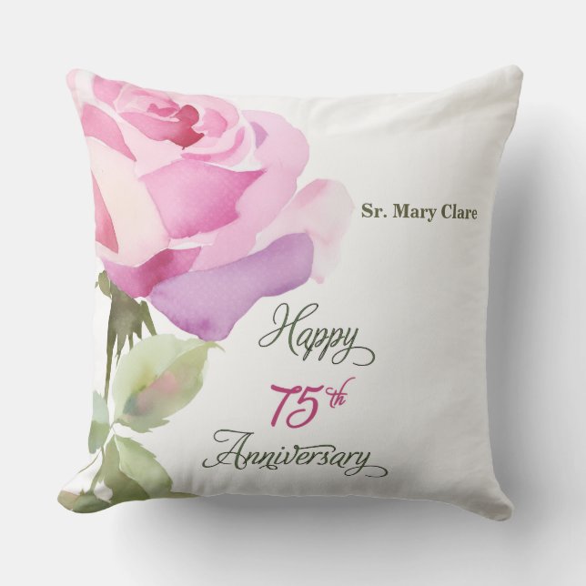Nun Personalize 75th Anniversary Pink Rose Kudde (Framsida)