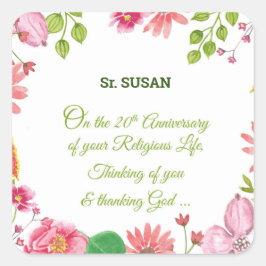 Nun Religiösa 20-årsjubileum - vattenfärgslådor Fyrkantigt Klistermärke