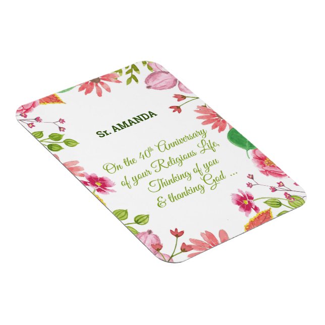 Nun Religiösa 40-årsjubileum Vattenfärgsblommor Magnet (Högersidan)