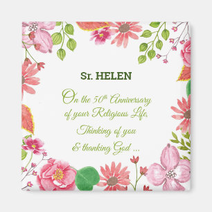 Nun Religiösa 50-årsjubileum Vattenfärgsblommor Magnet