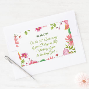 Nun Religiösa 50-årsjubileum Vattenfärgsblommor Rektangulärt Klistermärke
