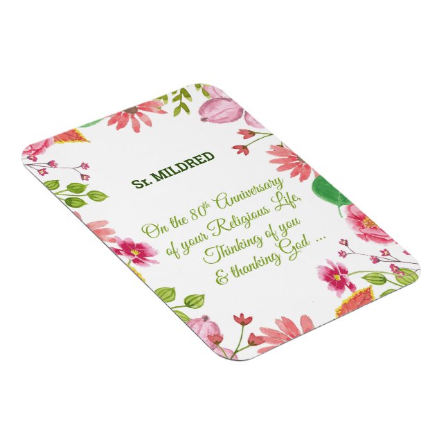 Nun Religiösa 80-årsjubileum Vattenfärgsblommor Magnet (Högersidan)