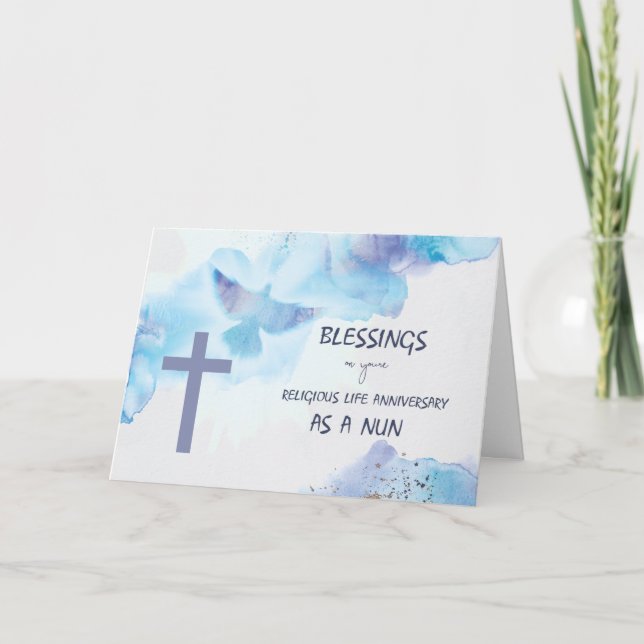 Nun Religiösa Lifårsdag Blesings Lila Kort (Framsida)