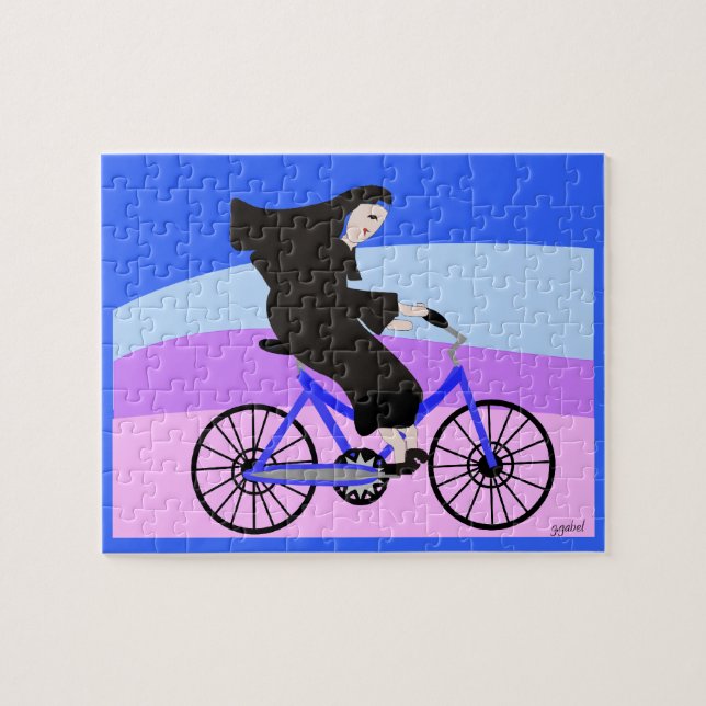 Nun Riding Bike Puzzle Pussel (Horisontell)