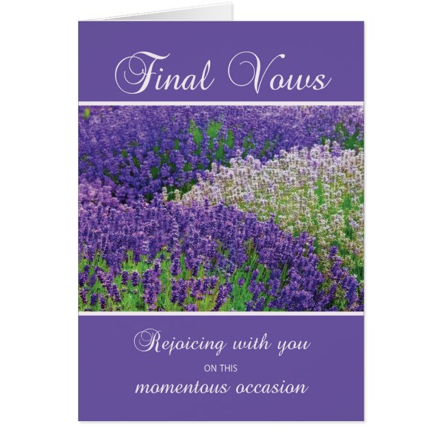 Nun Slutliga vows, ejoicing, Lavender Flower Hälsningskort (Framsidan)