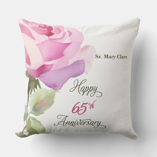 Nunna 65-årsjubileum Anpassat Namn Rosa Ros Kudde (Framsida)