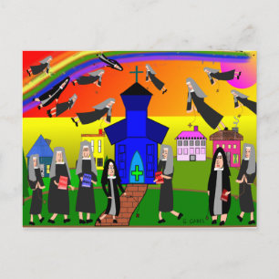Nunnor "Flygande nunnor" Whimsical konst Vykort