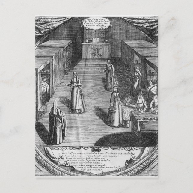 Nunnor som serverar mat till patienter på vykort (Framsida)