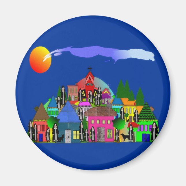 "Nuns of the Village" Whimsical Art Gifts Magnet (Framsidan)