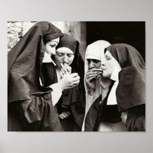 Nuns Rökande Vintage Fotografi 10x8in Poster