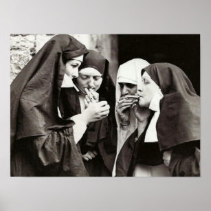 Nuns Rökande Vintage Fotografi 16 x 12 tum Poster