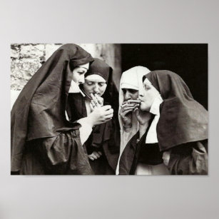 Nuns Rökning Vintage Fotografi 12x8in Poster