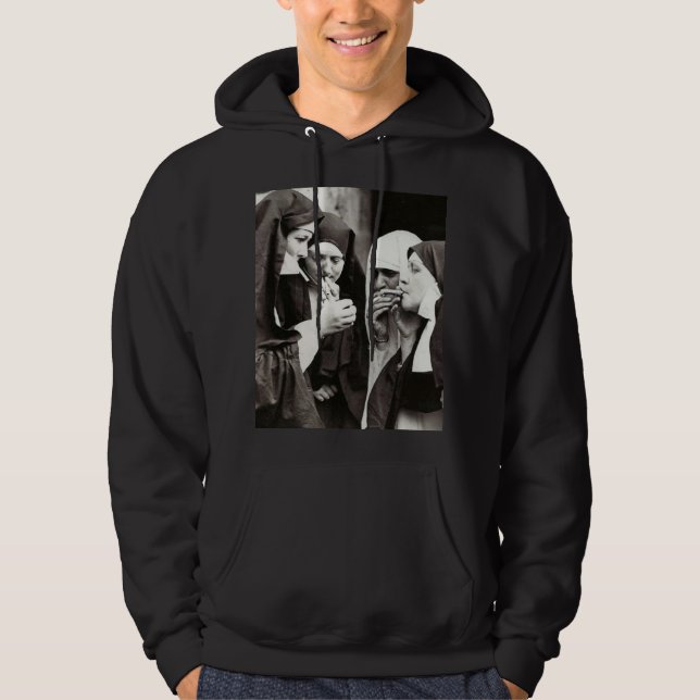Nuns Smoking Vintage Photograph Hoodie (Framsida)
