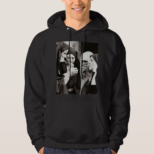 Nuns Smoking Vintage Photograph Hoodie (Framsida)