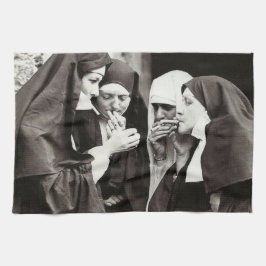 Nuns Smoking Vintage Photograph Kökshandduk