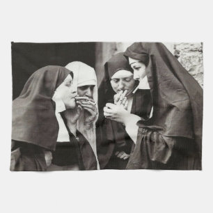 Nuns Smoking Vintage Photograph Kökshandduk