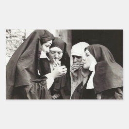 Nuns Smoking Vintage Photograph Rektangulärt Klistermärke