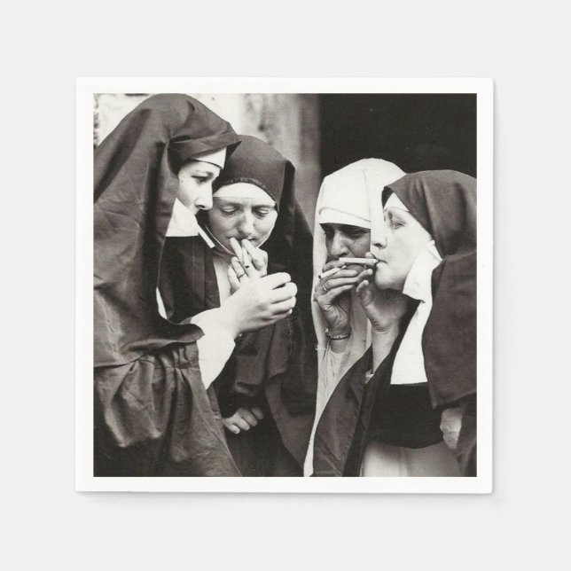 Nuns Smoking Vintage Photography Pappersservett (Framsidan)