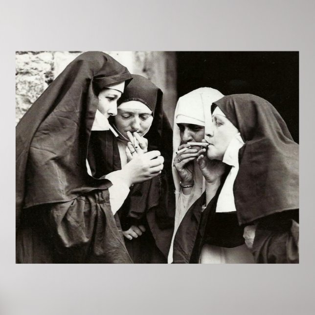 Nuns Smoking Vintage Photography XLarge Poster (Framsidan)