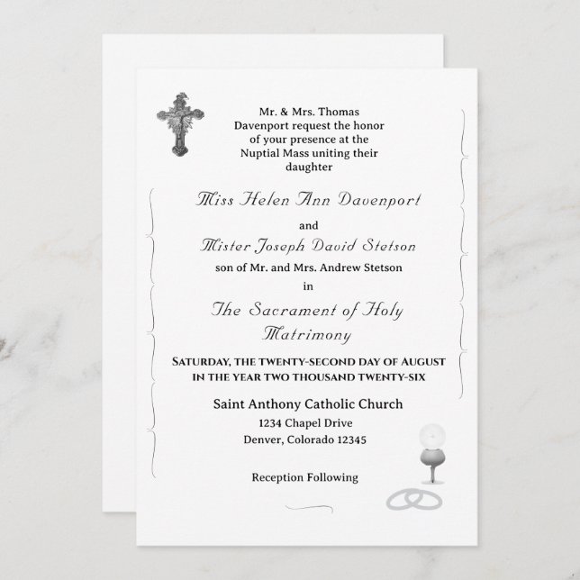 Nuptial Grace Catholic Wedding Invitation Inbjudningar (Fram/baksida)