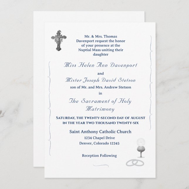 Nuptial Grace Catholic Wedding Invitation Inbjudningar (Fram/baksida)