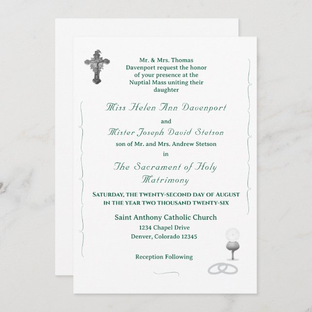 Nuptial Grace Catholic Wedding Invitation Inbjudningar (Fram/baksida)