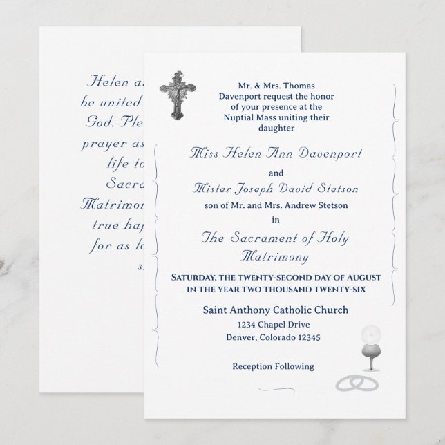 Nuptial Grace Katolsk Bröllopsinbjudan Inbjudningar (Fram/baksida)
