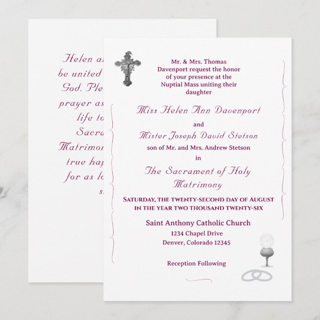 Nuptial Grace Katolsk Bröllopsinbjudan Inbjudningar (Fram/baksida)