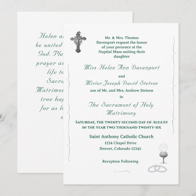 Nuptial Grace Katolsk Bröllopsinbjudan Inbjudningar (Fram/baksida)