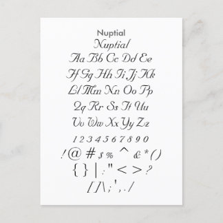 Nuptial - Zazzle Font Sampler Lakan Vykort