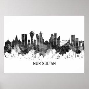 Nur-Sultan Kazakstans Skyline BW Poster