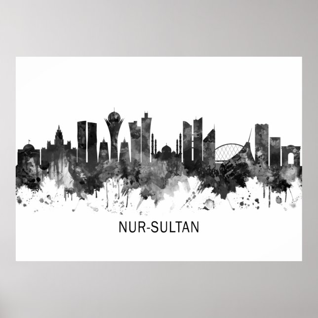 Nur-Sultan Kazakstans Skyline BW Poster (Framsidan)