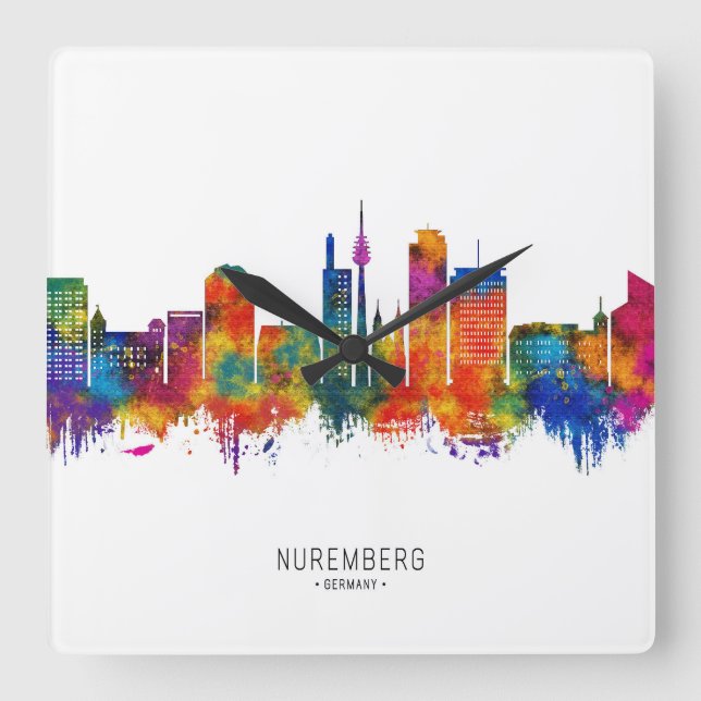 Nürmberg Tyskland Skyline Fyrkantig Klocka (Framsida)
