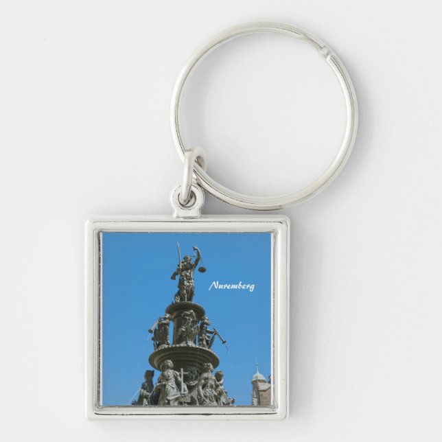 Nürnberg Keychain Fyrkantig Silverfärgad Nyckelring (Framsidan)