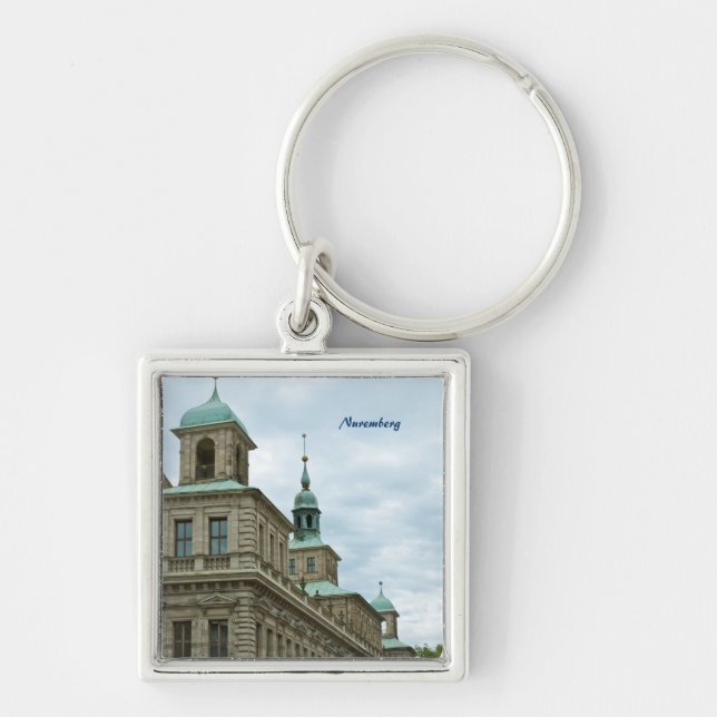 Nürnberg Keychain Fyrkantig Silverfärgad Nyckelring (Framsidan)
