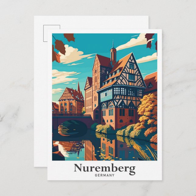 Nürnberg Tyskland Art Travel Potrait Illustration Vykort (Fram/baksida)