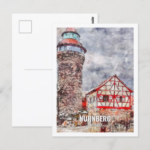 Nurnberg Tyskland Berömd Travel Ställe Watercolor Vykort