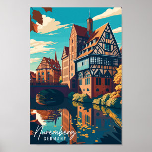 Nürnberg Tyskland illustration av vintage resor Poster