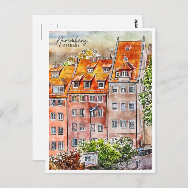 Nürnberg Tyskland Travel Ställe Watercolor Vykort (Fram/baksida)